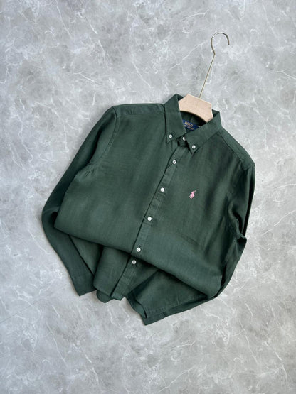 GREEN PURE LINEN SHIRT