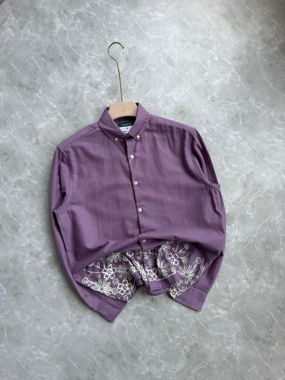 LAVENDER LINEN EMBROIDERY SHIRT