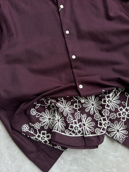 WINE LINEN EMBROIDRY SHIRT