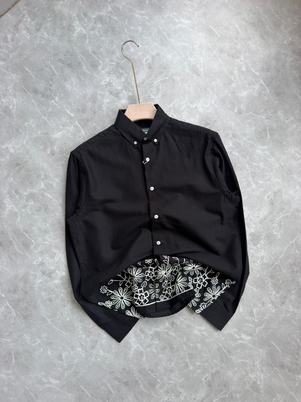 BLACK LINEN EMBROIDRY SHIRT