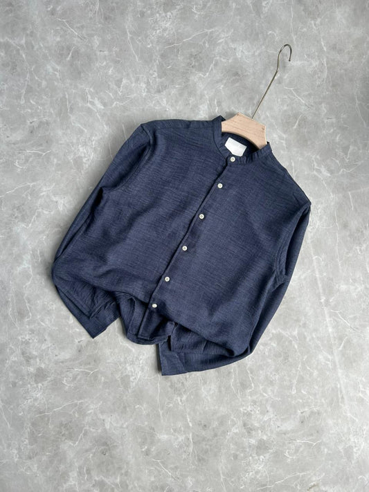 BLUE CRUSHED MANDRIAN COLLAR SHIRT