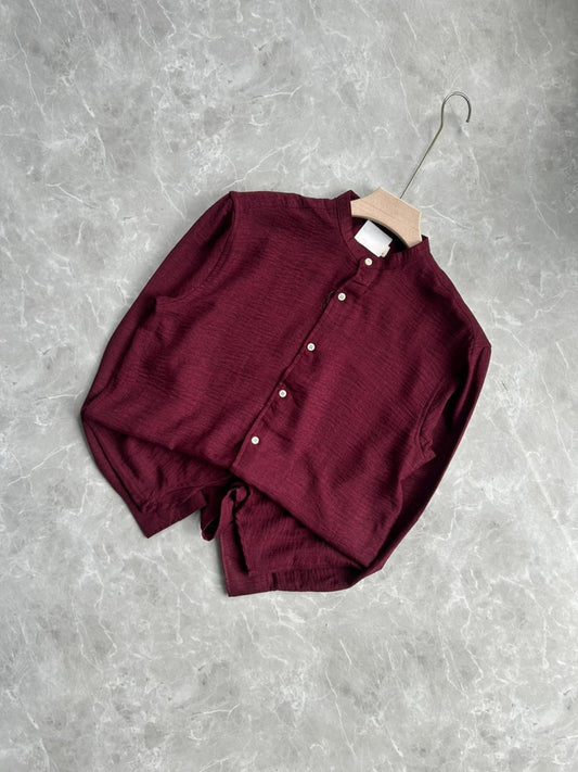 MEROON CRUSHED MANDRIAN COLLAR SHIRT