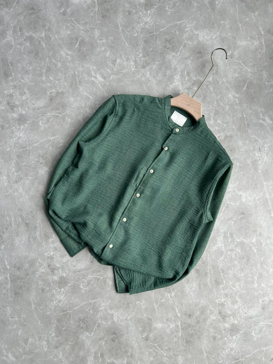 PINE GREEN CRUSHED MANDRIAN COLLAR SHIRT